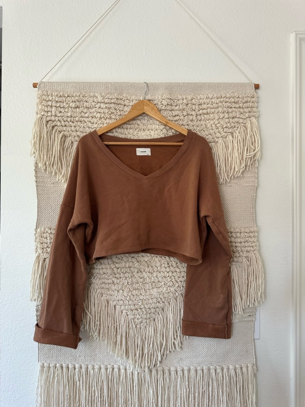 Joah Brown V-Neck Cropped Sweatshirt